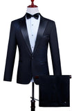 2 Piece Peak Lapel One Button Black Men's Suit with Beading