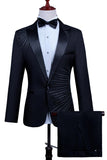 2 Piece Peak Lapel One Button Black Men's Suit with Beading