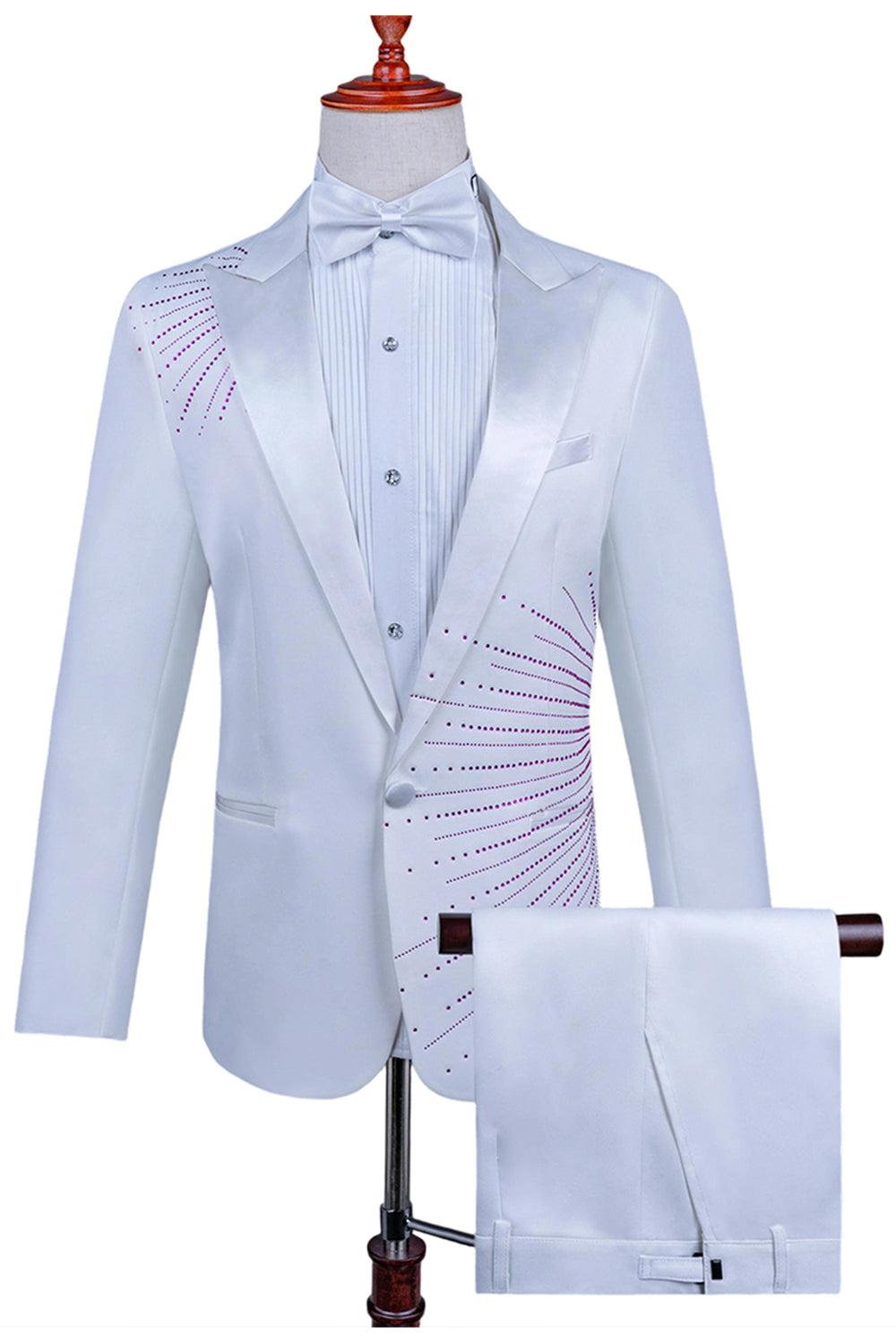 2 Piece Peak Lapel One Button Black Men's Suit with Beading