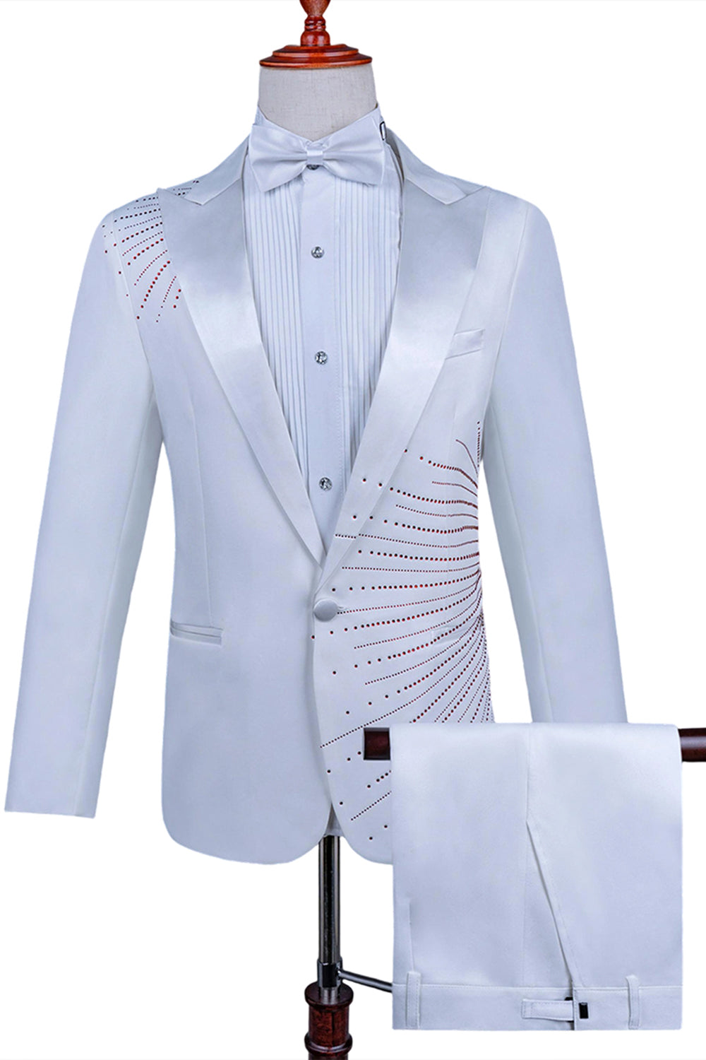 2 Piece Peak Lapel One Button Black Men's Suit with Beading