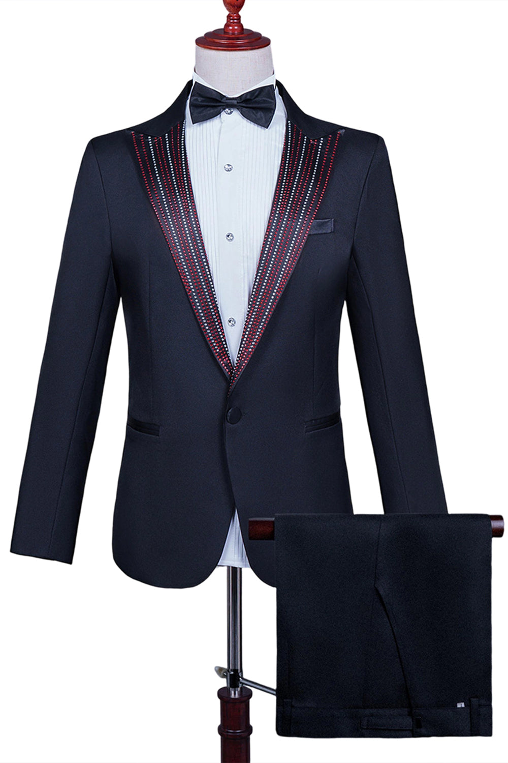 White Peak Lapel 2 Piece One Button Men's Prom Suit with Beading