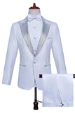 White Peak Lapel 2 Piece One Button Men's Prom Suit with Beading