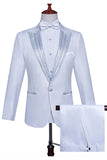 White Peak Lapel 2 Piece One Button Men's Prom Suit with Beading