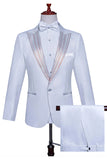 White Peak Lapel 2 Piece One Button Men's Prom Suit with Beading