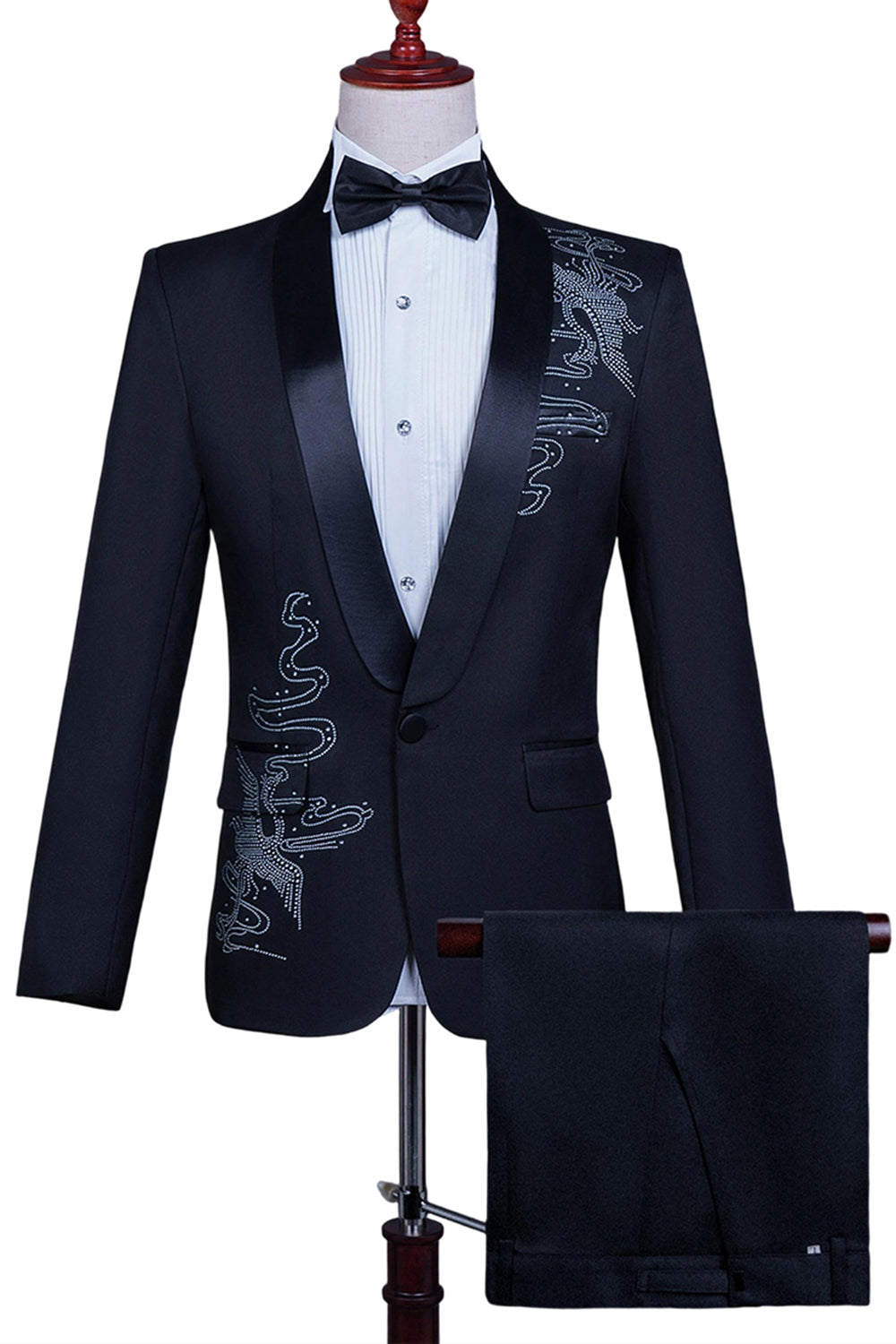White Shawl Lapel Slim Fit 2 Piece Men's Prom Suit with Beading