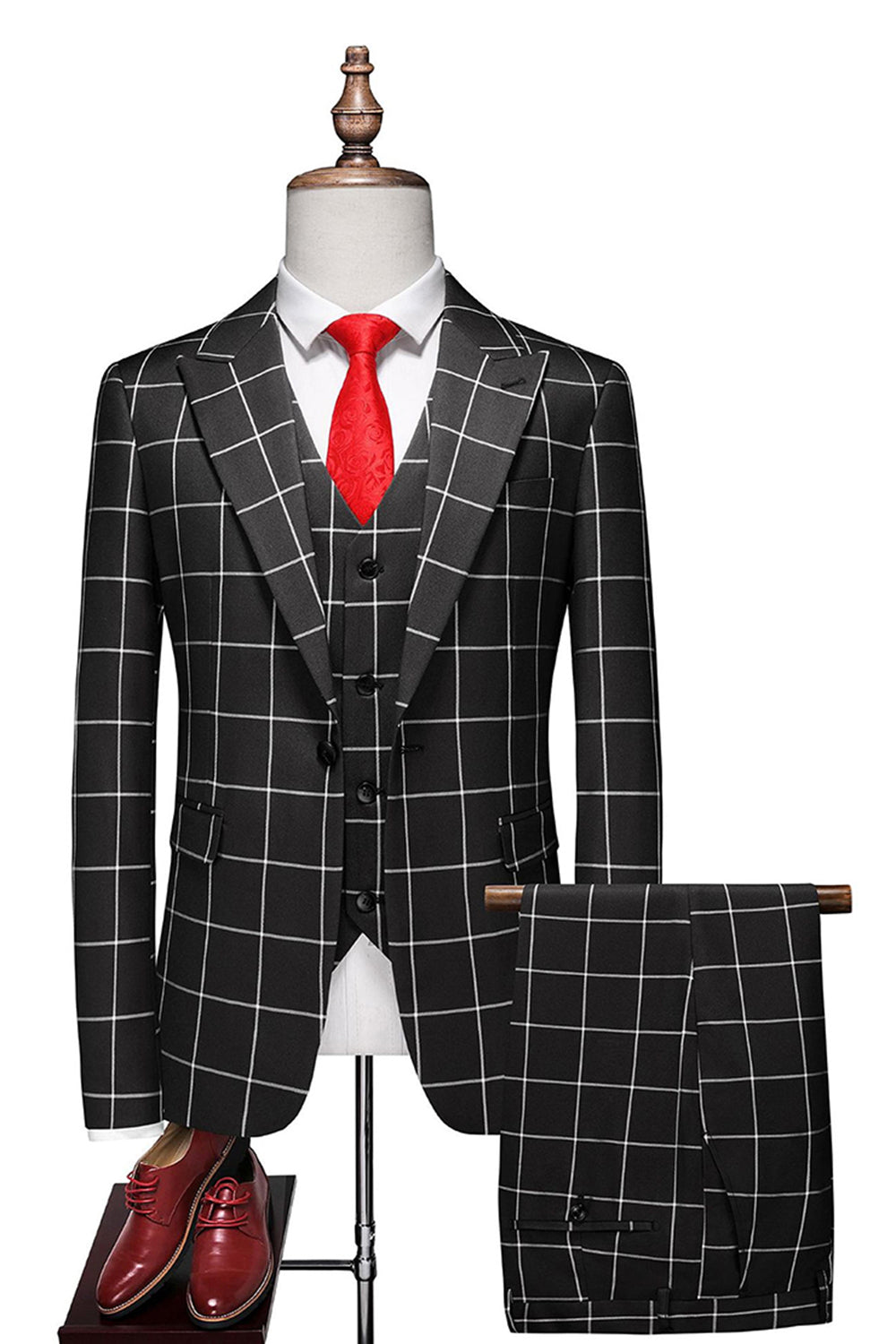 Red Striped Peaked lapel 3 Pieces Men's Prom Suits