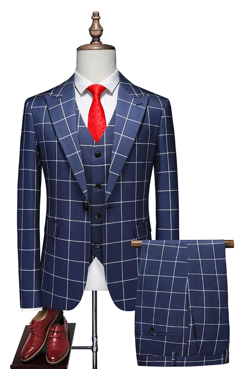 Red Striped Peaked lapel 3 Pieces Men's Prom Suits