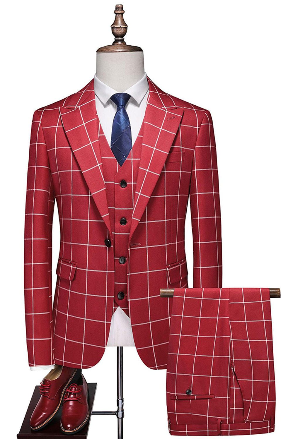 Red Striped Peaked lapel 3 Pieces Men's Prom Suits