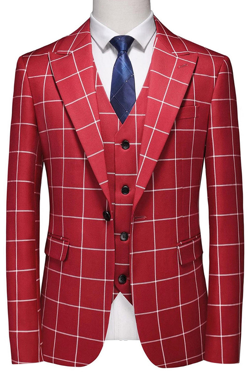 Red Striped Peaked lapel 3 Pieces Men's Prom Suits