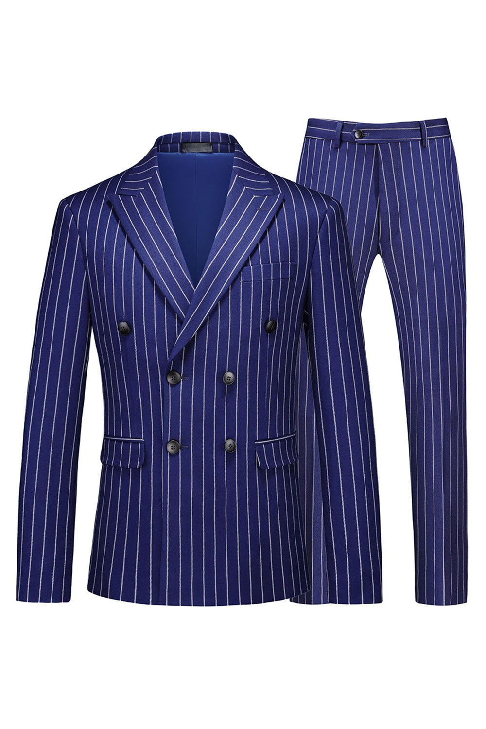Blue Peak Lapel Striped 2-piece Men Suits