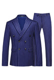 Blue Peak Lapel Striped 2-piece Men Suits