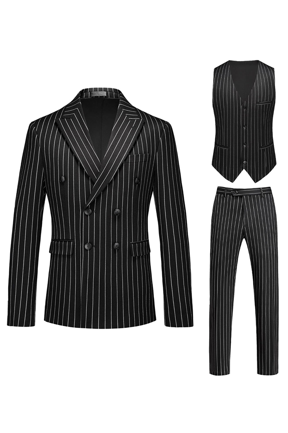 Red Striped Peak Lapel 3-Piece Men Suits