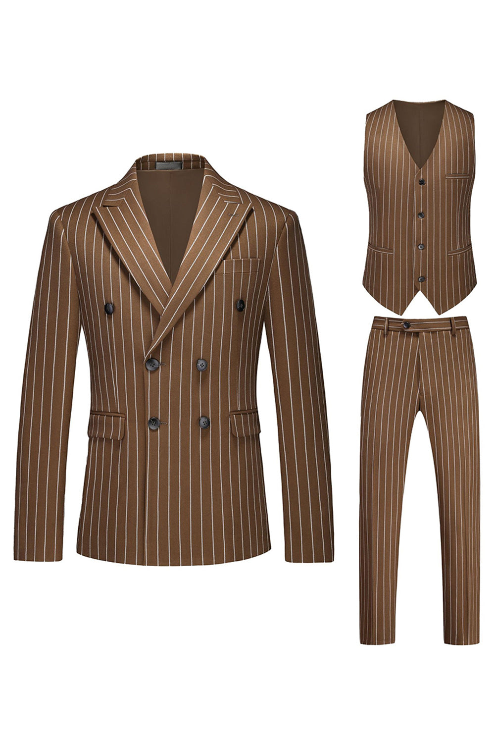 Red Striped Peak Lapel 3-Piece Men Suits