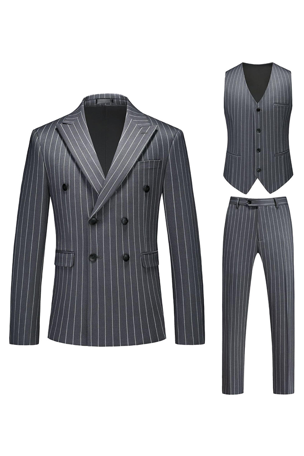 Red Striped Peak Lapel 3-Piece Men Suits