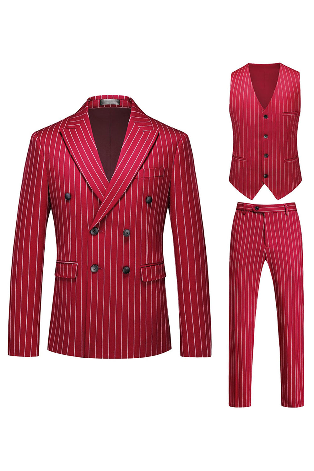 Red Striped Peak Lapel 3-Piece Men Suits