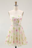 Apricot Floral Sequin A Line Mini Party Dress