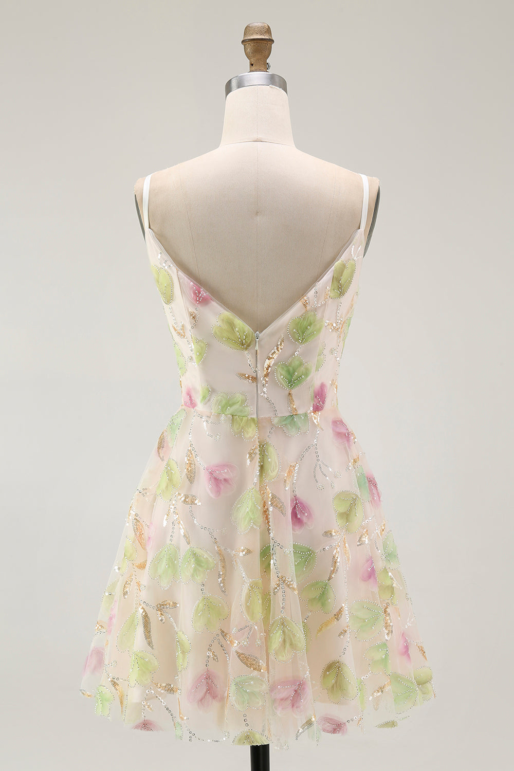 Apricot Floral Sequin A Line Mini Party Dress