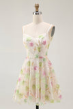 Apricot Floral Sequin A Line Mini Party Dress