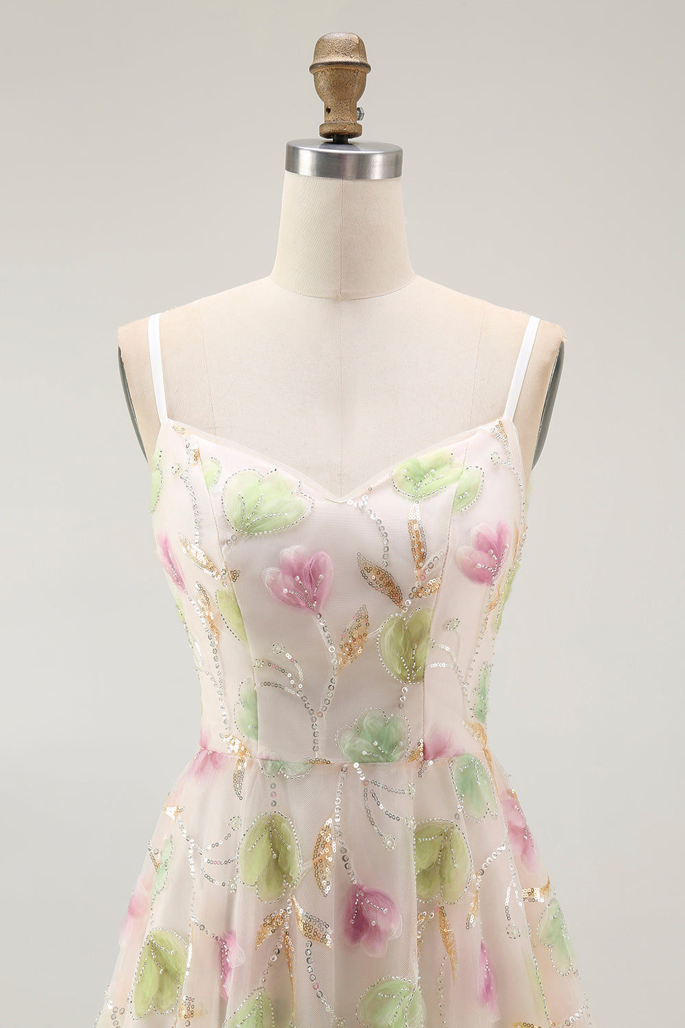 Apricot Floral Sequin A Line Mini Party Dress