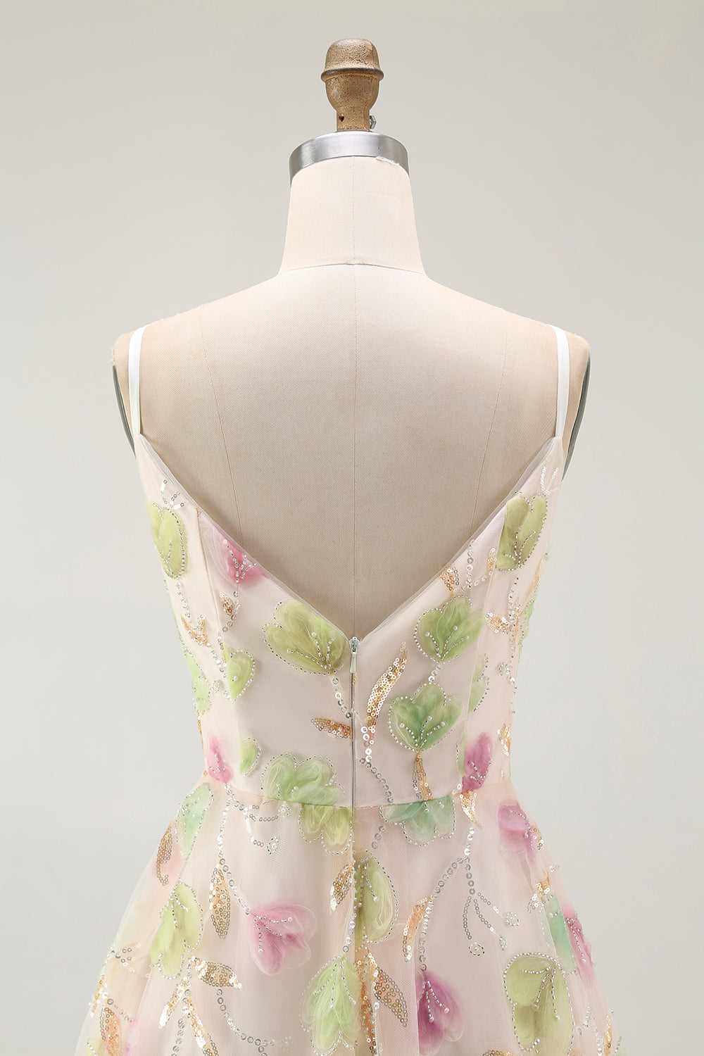 Apricot Floral Sequin A Line Mini Party Dress