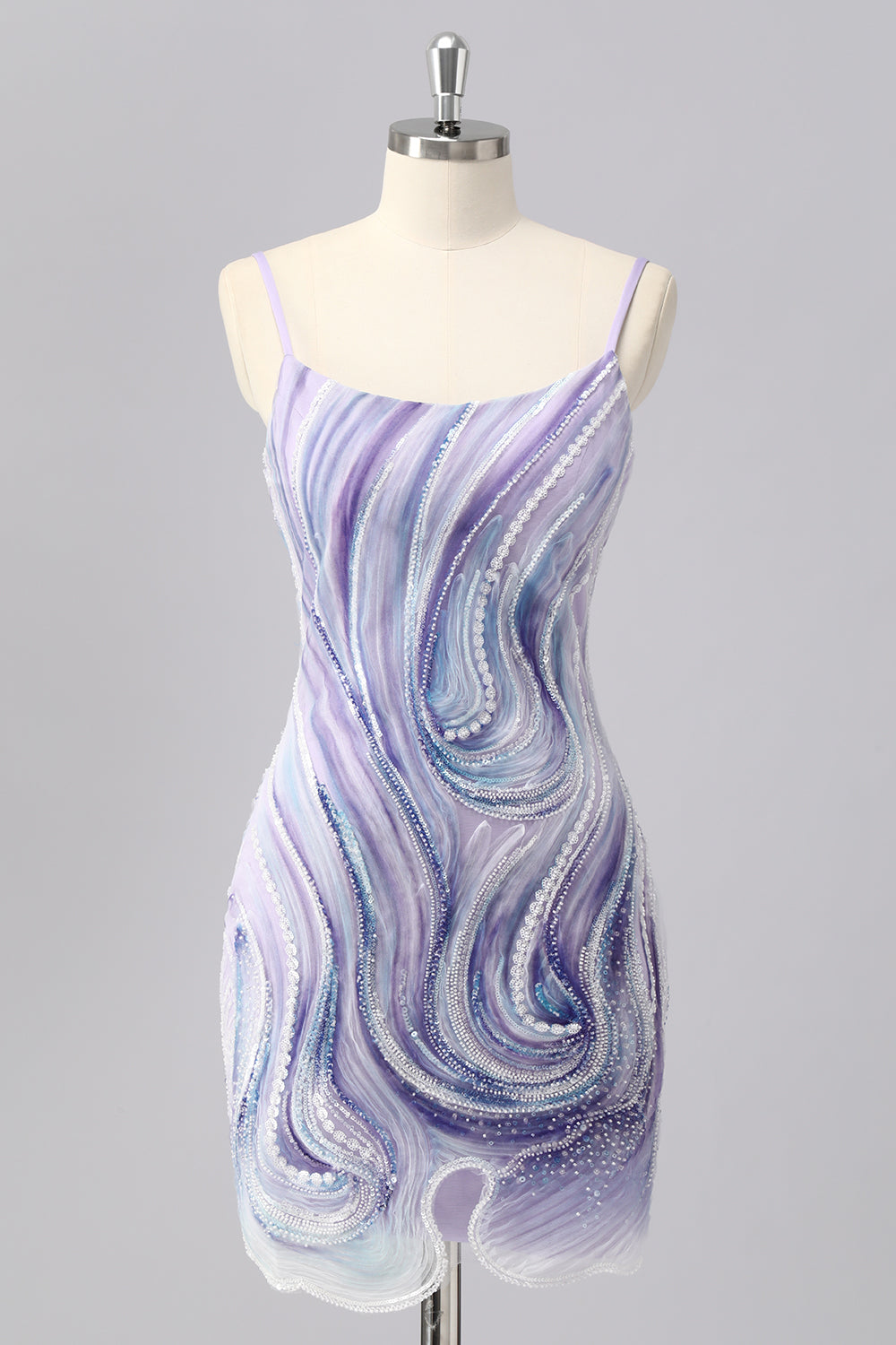 Sparkly Lilac Bodycon Beaded Cocktail Dress with Sequins