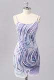 Sparkly Lilac Bodycon Beaded Cocktail Dress with Sequins