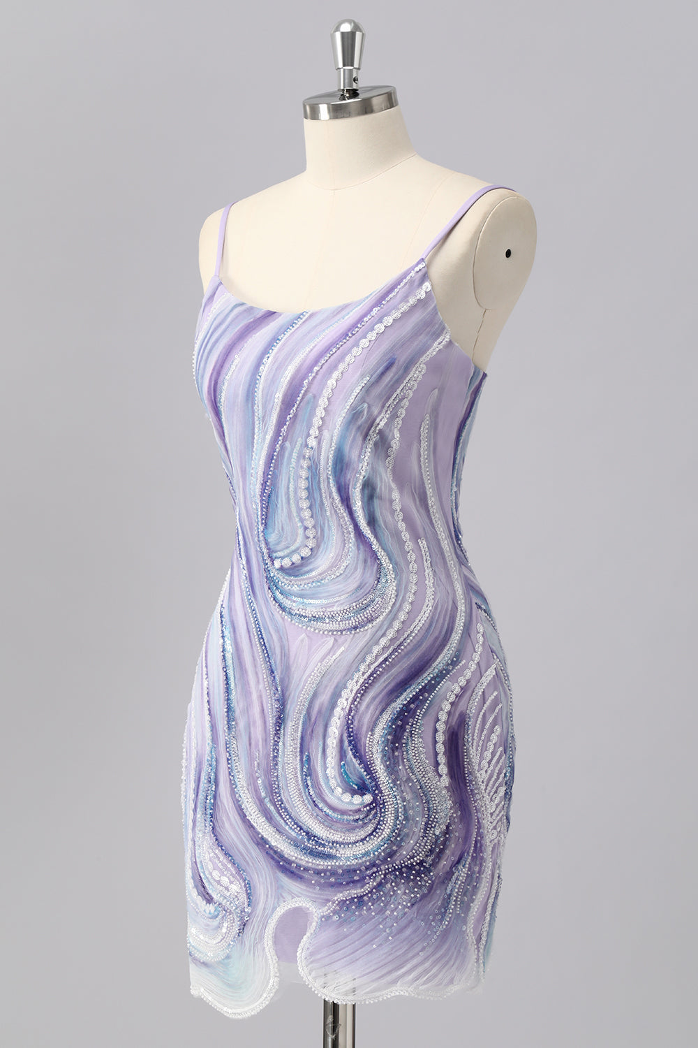 Sparkly Lilac Bodycon Beaded Cocktail Dress with Sequins