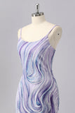 Sparkly Lilac Bodycon Beaded Cocktail Dress with Sequins