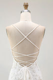 White Bodycon Spaghetti Straps Appliqued Cocktail Dress with Slit