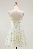 Green Floral A Line Spaghetti Straps Short Prom Dress
