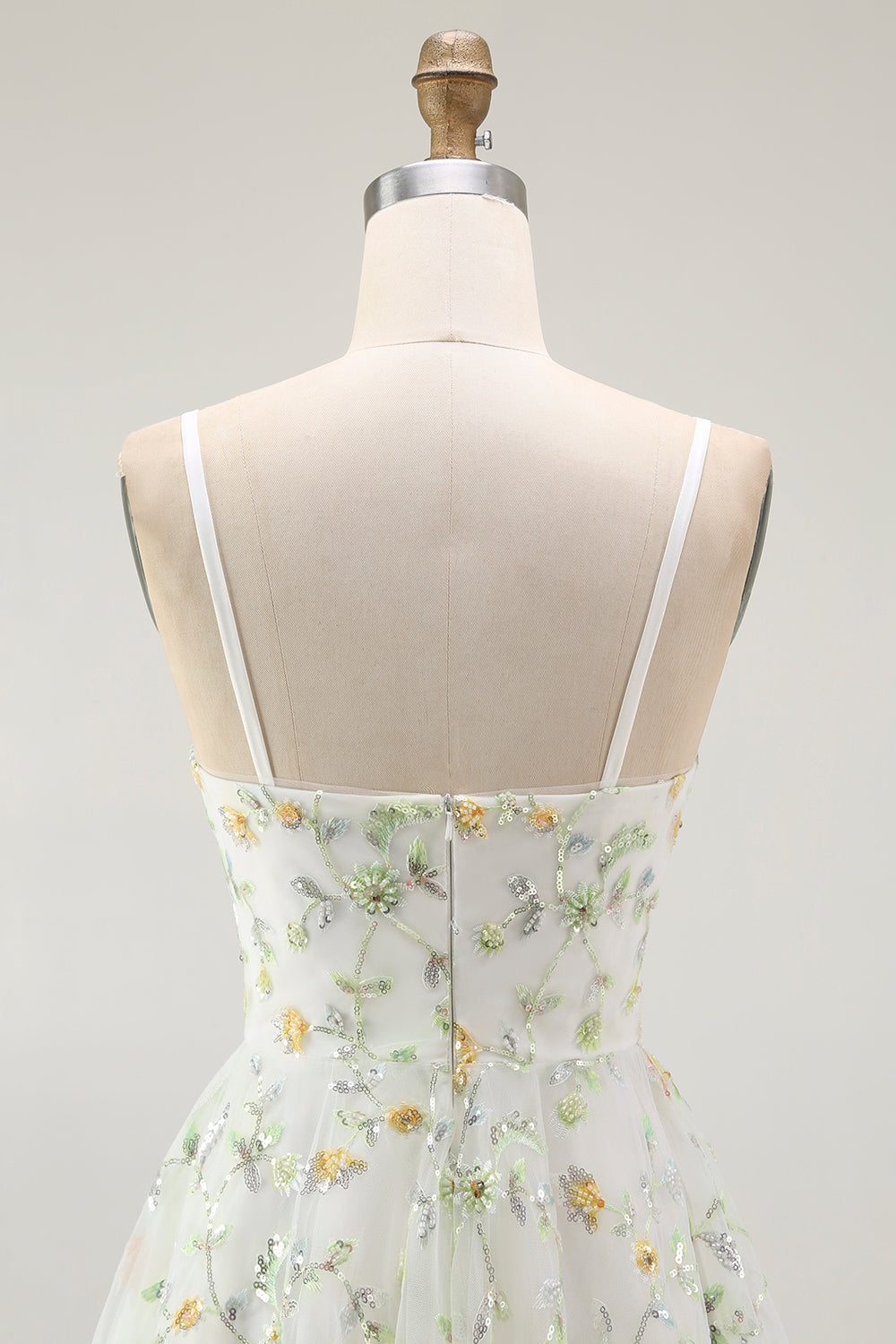 Green Floral A Line Spaghetti Straps Short Prom Dress