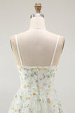 Green Floral A Line Spaghetti Straps Short Prom Dress
