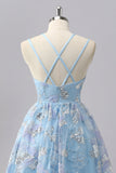 Blue Floral A Line Sequin Mini Cocktail Dress