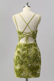 Green Bodycon Beaded Mini Cocktail Dress with 3D Flowers