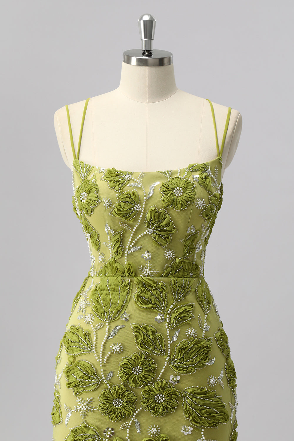 Green Bodycon Beaded Mini Cocktail Dress with 3D Flowers