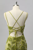 Green Bodycon Beaded Mini Cocktail Dress with 3D Flowers
