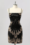 Black Bodycon Sequin Short Prom Dress with Lace Up Back