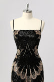 Black Bodycon Sequin Short Prom Dress with Lace Up Back