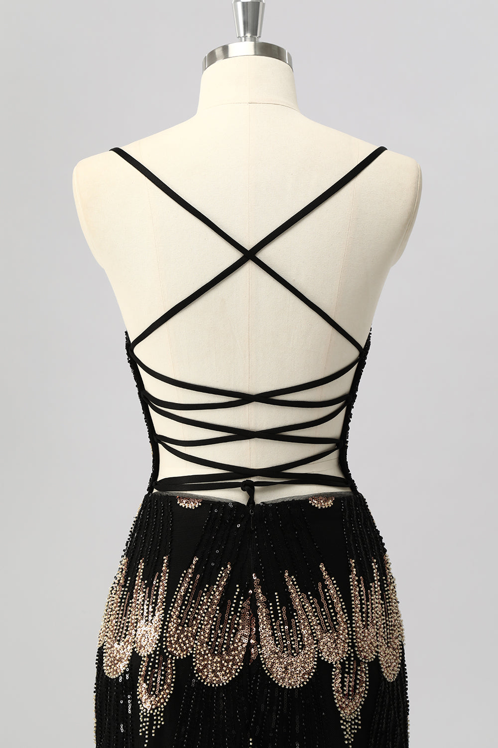 Black Bodycon Sequin Short Prom Dress with Lace Up Back
