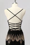 Black Bodycon Sequin Short Prom Dress with Lace Up Back