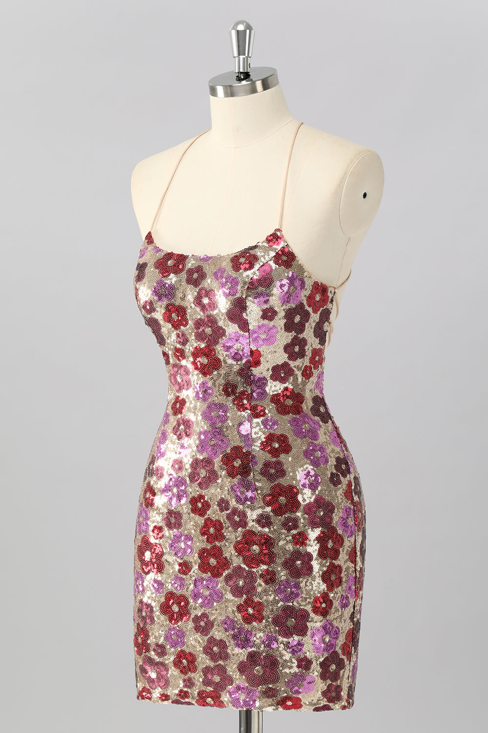 Yellow Floral Sequin Bodycon Mini Cocktail Dress