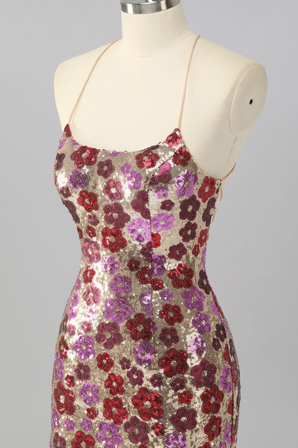 Yellow Floral Sequin Bodycon Mini Cocktail Dress