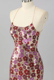 Yellow Floral Sequin Bodycon Mini Cocktail Dress