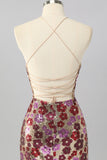 Yellow Floral Sequin Bodycon Mini Cocktail Dress