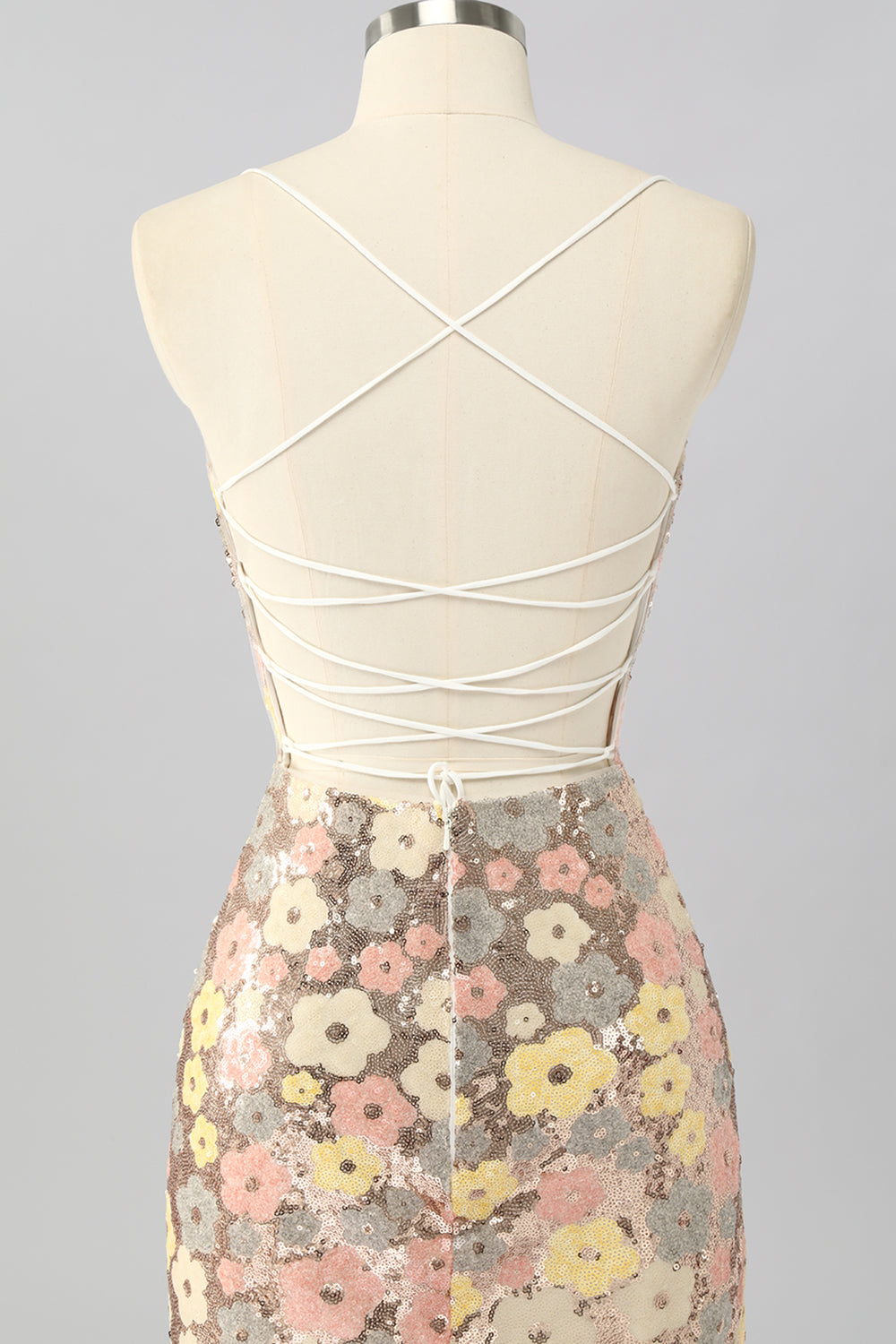 Yellow Floral Sequin Bodycon Mini Cocktail Dress