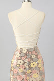 Yellow Floral Sequin Bodycon Mini Cocktail Dress