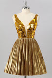 Golden Mirror Metallic A Line Short Prom Dress
