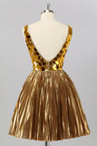 Golden Mirror Metallic A Line Short Prom Dress