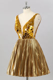 Golden Mirror Metallic A Line Short Prom Dress