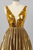 Golden Mirror Metallic A Line Short Prom Dress
